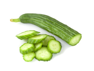 Cucumber and slices isolated over white.