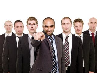 Pointing man in front of his team