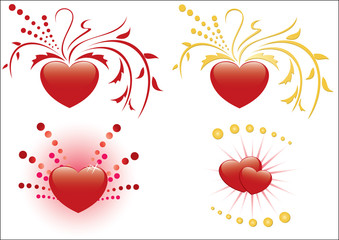 set of 4 illustrations of red hearts