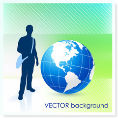Young Traveler with Globe on Vector Background