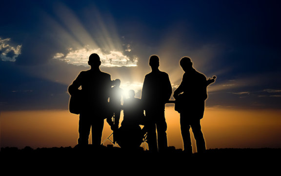 Silhouettes of rock band