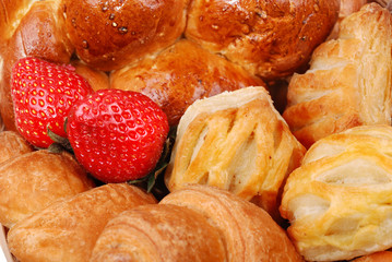 Fresh buns background and strawberry