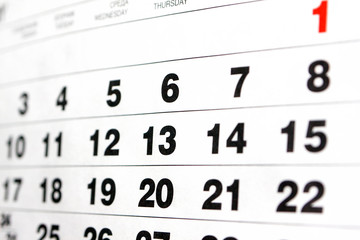 Wall calendar (baker's dozen in focus)