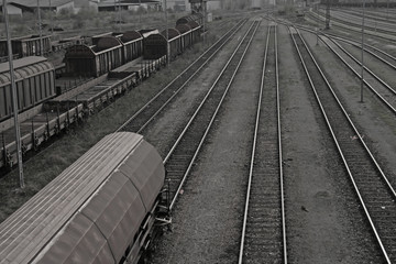 Gleise mit Güterwaggons