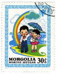 Mongolia circa 1980. A stamp printed in Mongolia shows image of