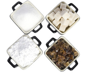 Pots with different types of sugar