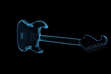 Obraz na płótnie Canvas Guitar 3D rendered xray blue transparent