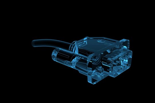 db9 socket 3D rendered xray blue transparent
