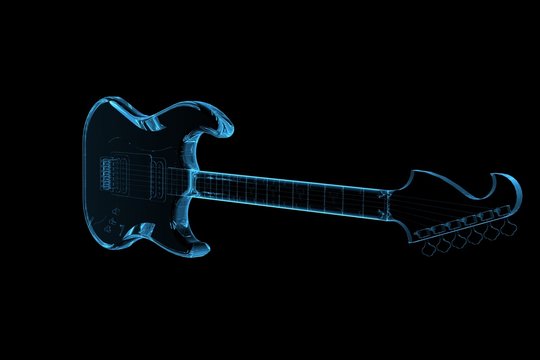 Guitar 3D rendered xray blue transparent