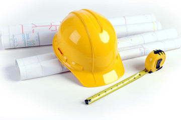 Plans, Hardhat and Measuring Tape