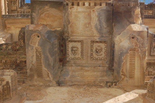 a relief on the ceiling of aspendos ancient theatre