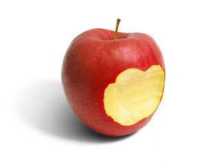 Pomme rouge croquée