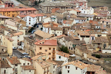 Fototapeta na wymiar Rubielos de Mora from above in wintertime Teruel Aragon