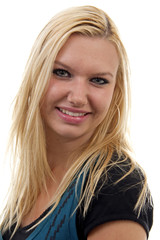 Naklejka premium portrait of young blonde woman over white background