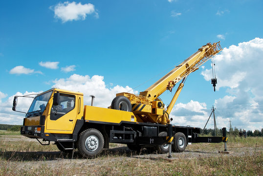 Mobile Crane With Risen Boom Outdoors