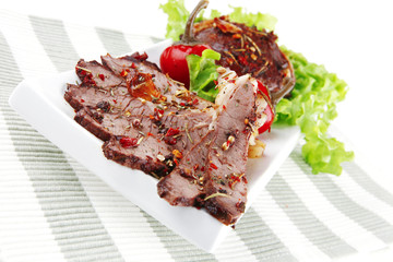 steak slices on plate