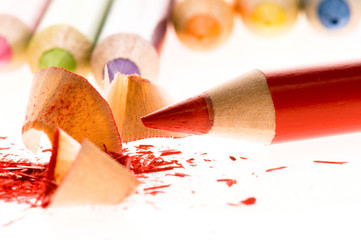 Sharpened pencils and wood shavings