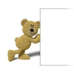 Nhi Bear pushing a billboard