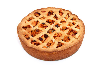 Home baked apple pie over white background