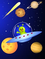 Gordijnen Leuke alien in het ruimteschip © matamu