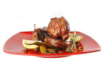 roast meat medallion with cherry tomatoes