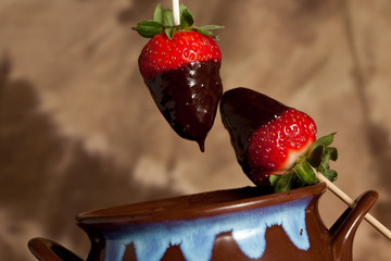 Strawberry with melting chocolate