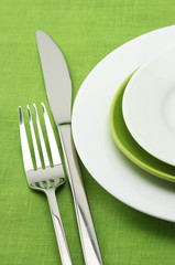 Plates, fork and knife