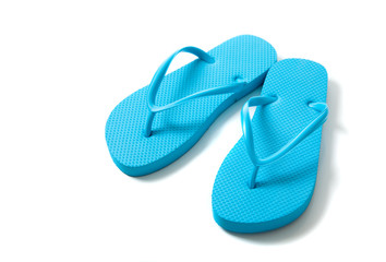 Colored flipflops on a white background