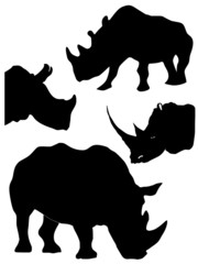 set of silhouette of rhinoceros