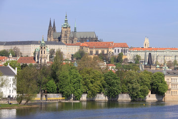 The View on spring Prague's gothic Castle above River Vltava