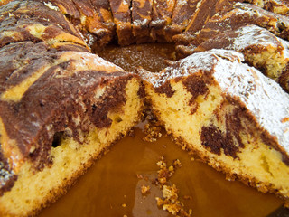 Ring-shaped chocolate cake.