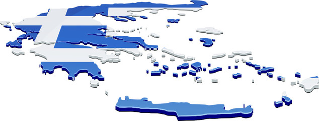 Carte de la Grèce 3D drapeau (détouré)