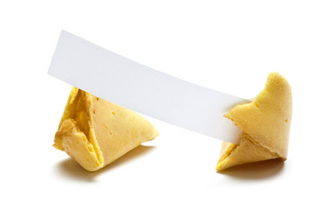broken fortune cookie with blank message tag