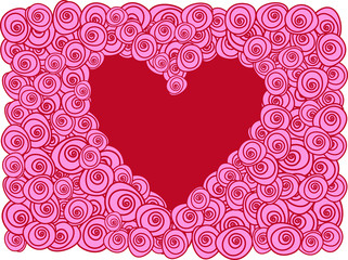 red heart with roses, vector greeting card