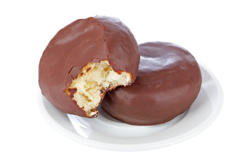 Two chocolate donuts