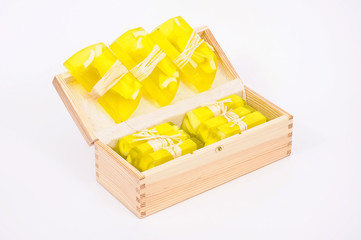 Yellow aromatic soap present, view from the angle