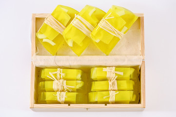 Yellow aromatic soap present, view from the top