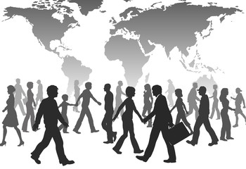 Global People walk world population silhouettes