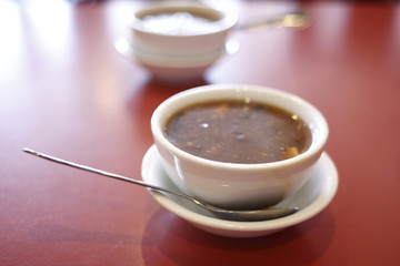 Bowl of Chinese hot and sour soup.