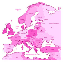 Fototapeta premium Pink map of Europe