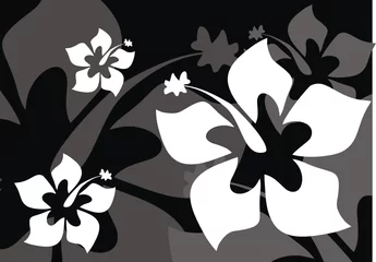 Papier Peint photo Lavable Fleurs noir et blanc fond tropique54