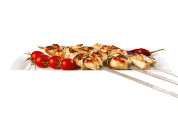 roast shish kebab on white