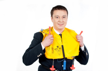 steward with life jacket