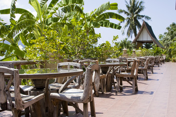 Table and chairs in empty cafe