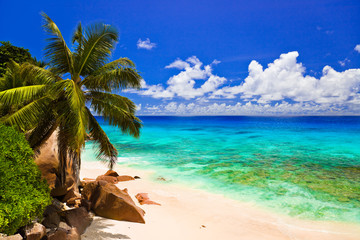 Tropical beach at island La Digue, Seychelles