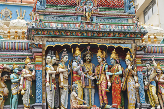 Dieties On The facade Of A Hindu temple