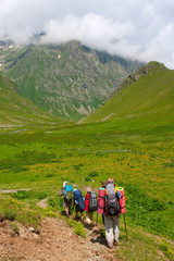 Fototapeta premium Hiker in Caucasus mountains