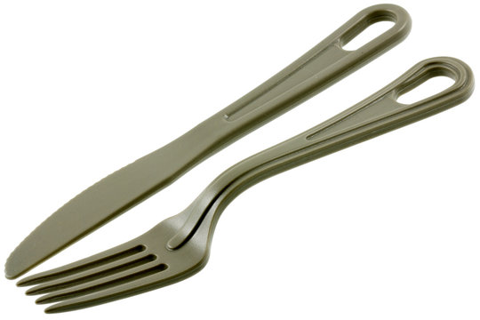 fourchette et couteau de pique-nique, fond blanc