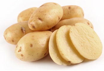Yellow potatoes on a white background