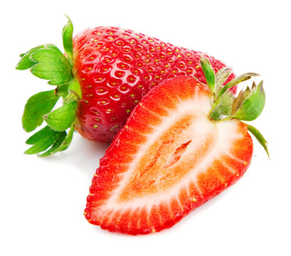 Two Juicy Strawberries On A White Background.